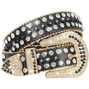 WHIPPY Women Rhinestones Leather Belts Bling Studded Western Cowgirl Waist Belt